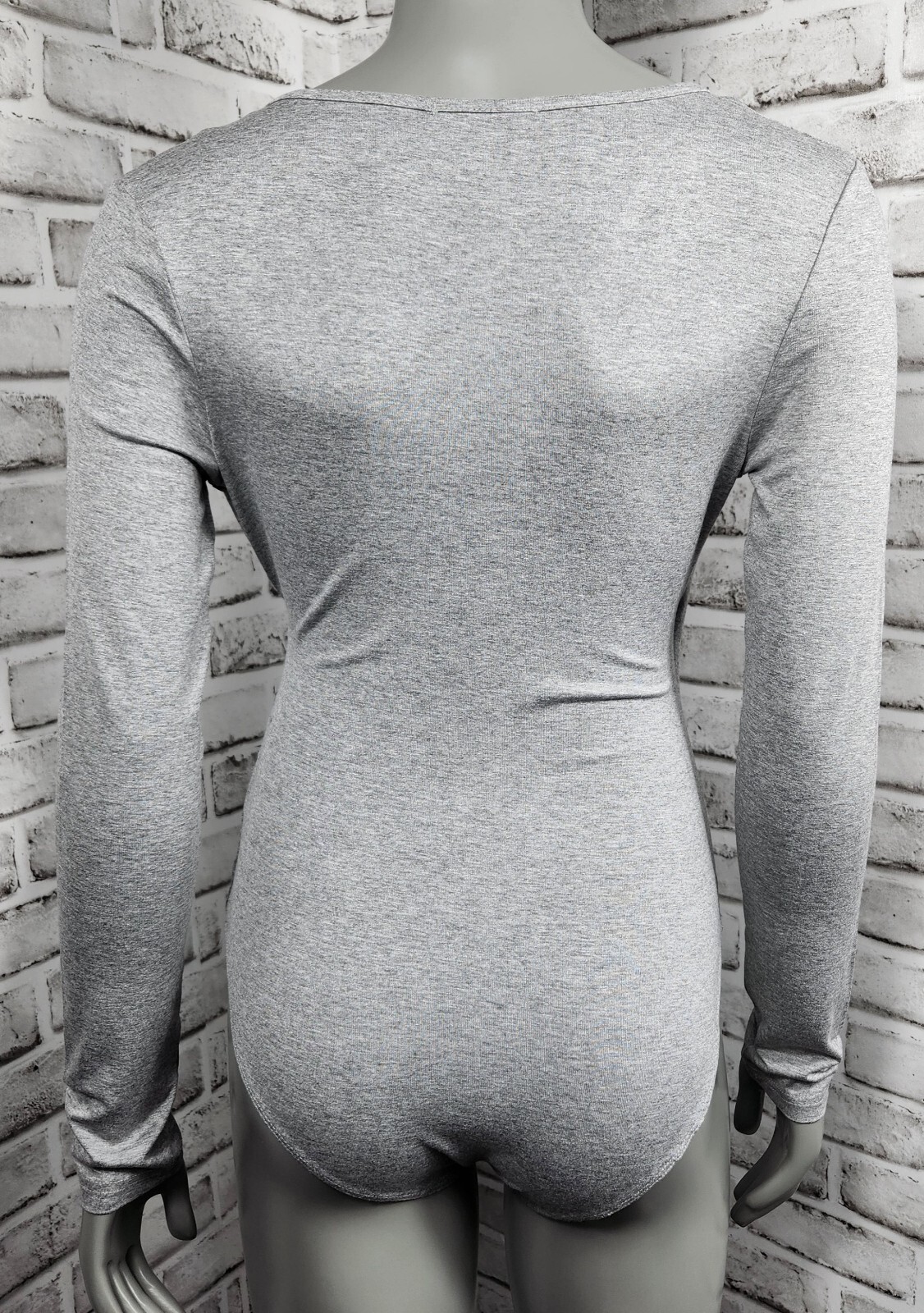 Mangopop Bodysuit Womens Medium Gray Long Sleeve V Neck Wrap Ruched Stretch