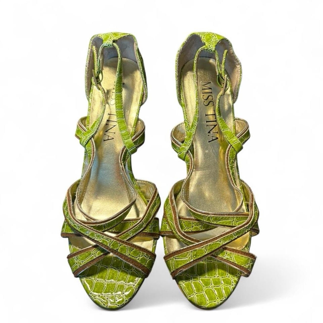 Miss Tina Women’s Green Crocodile Leather Strappy Open Toe Ankle Strap 7M