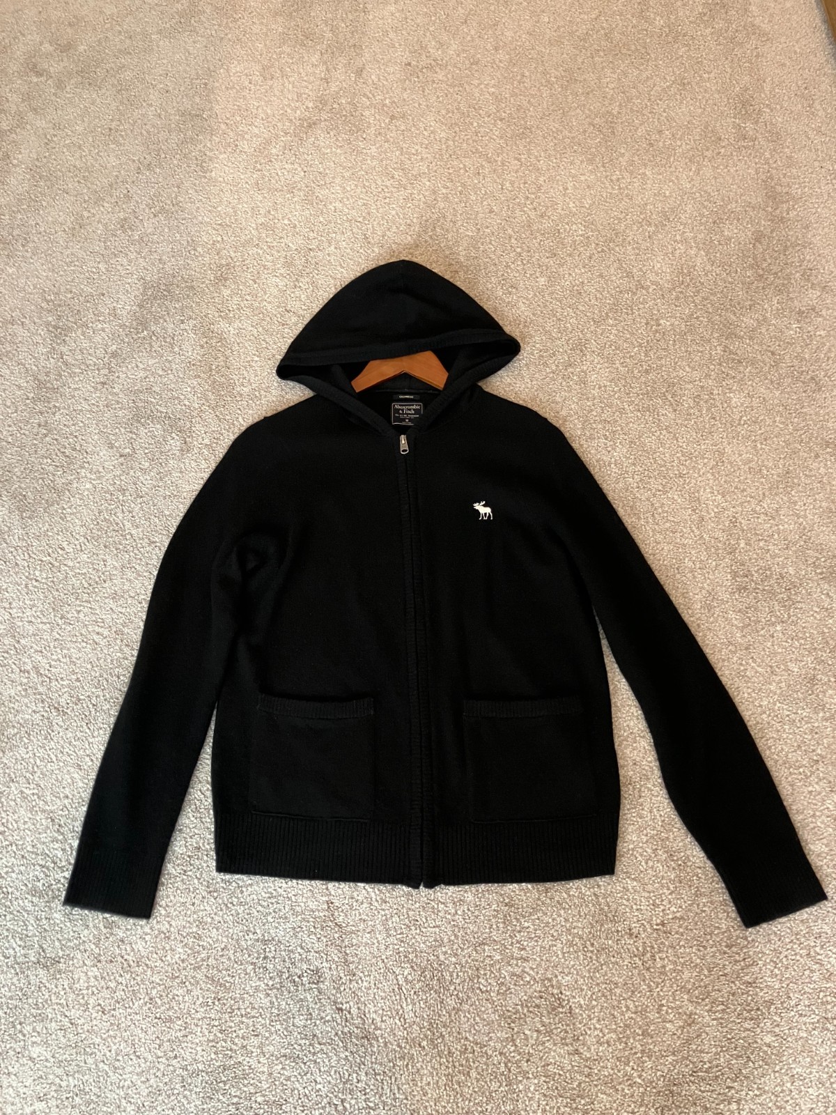 Abercrombie & Fitch A&F Cashmere Black Sweater Womens M full zip hooded Logo