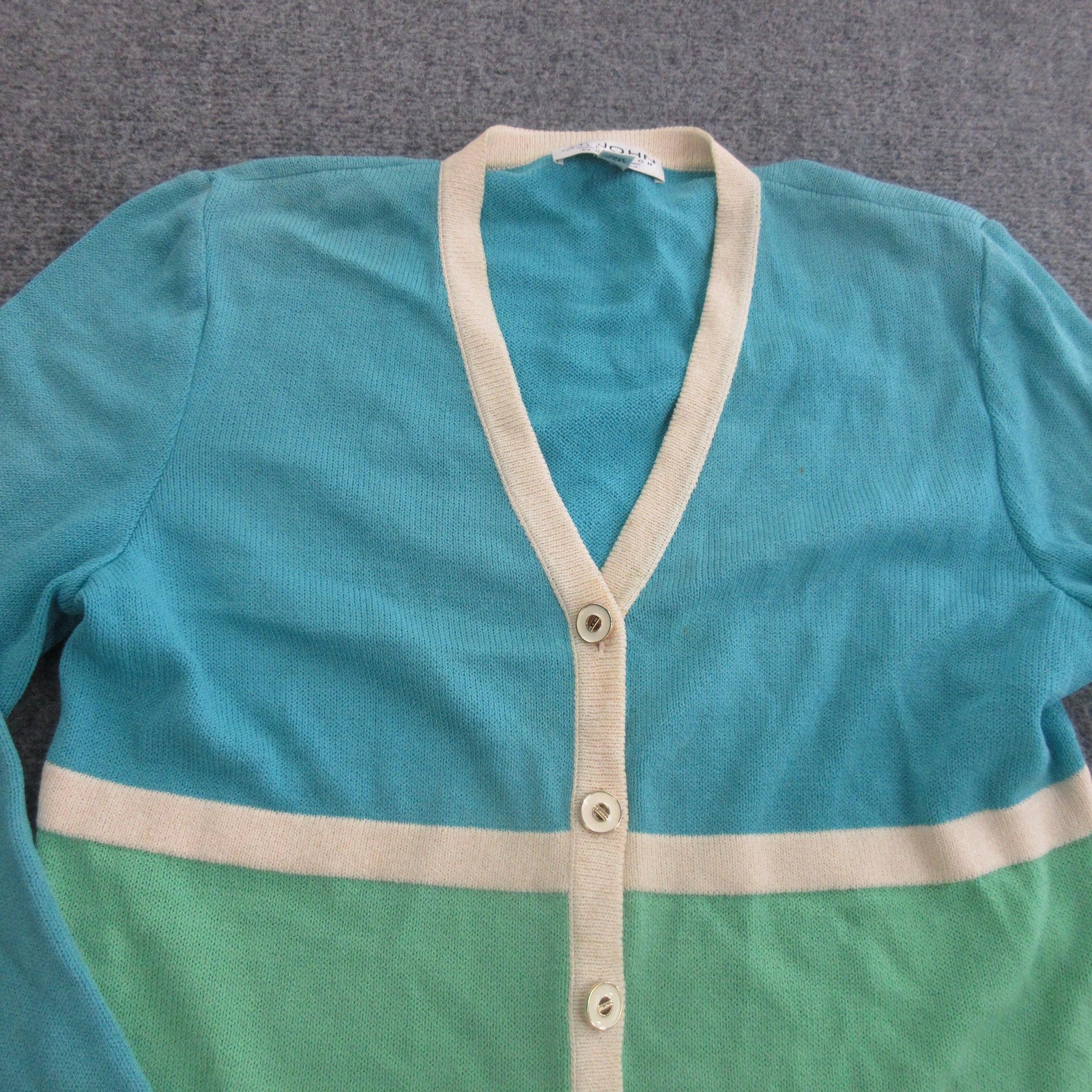 St. John Collection Sweater Cardigan Womens 14 Multicolor V Neck Colorblock Knit
