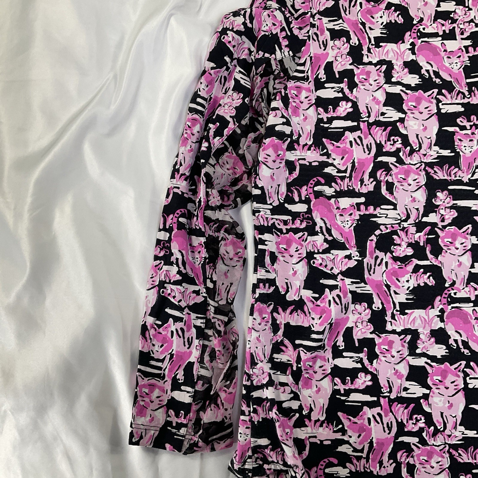 IBKUL Top Size XL Long Sleeve Zip Top UPF 50 Sammy Kitty Cat Black Pink Golf 312