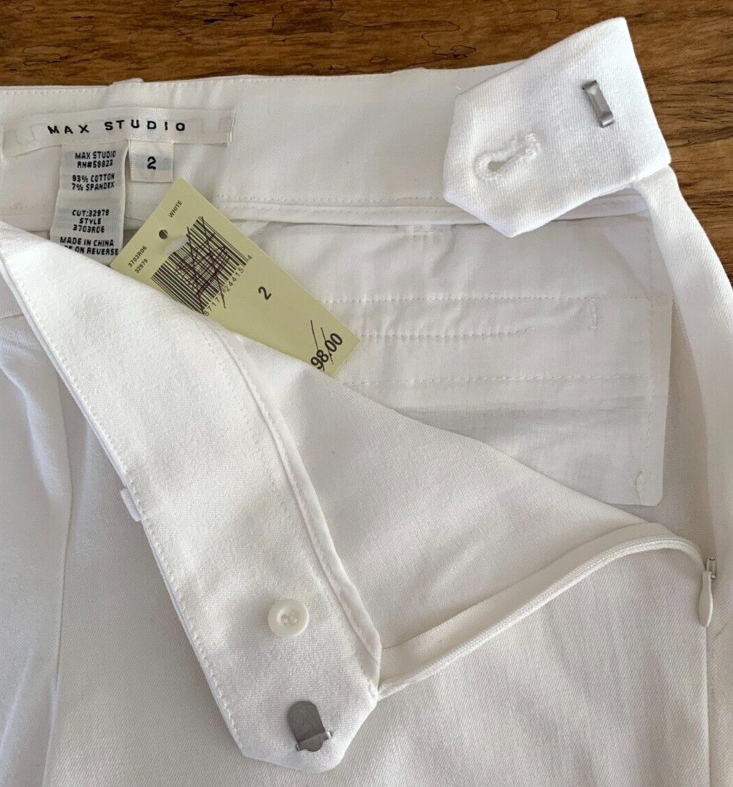 MAX STUDIO Pants Woman’s Size 2 Ankle Flat Front Side Zip White NWT $98