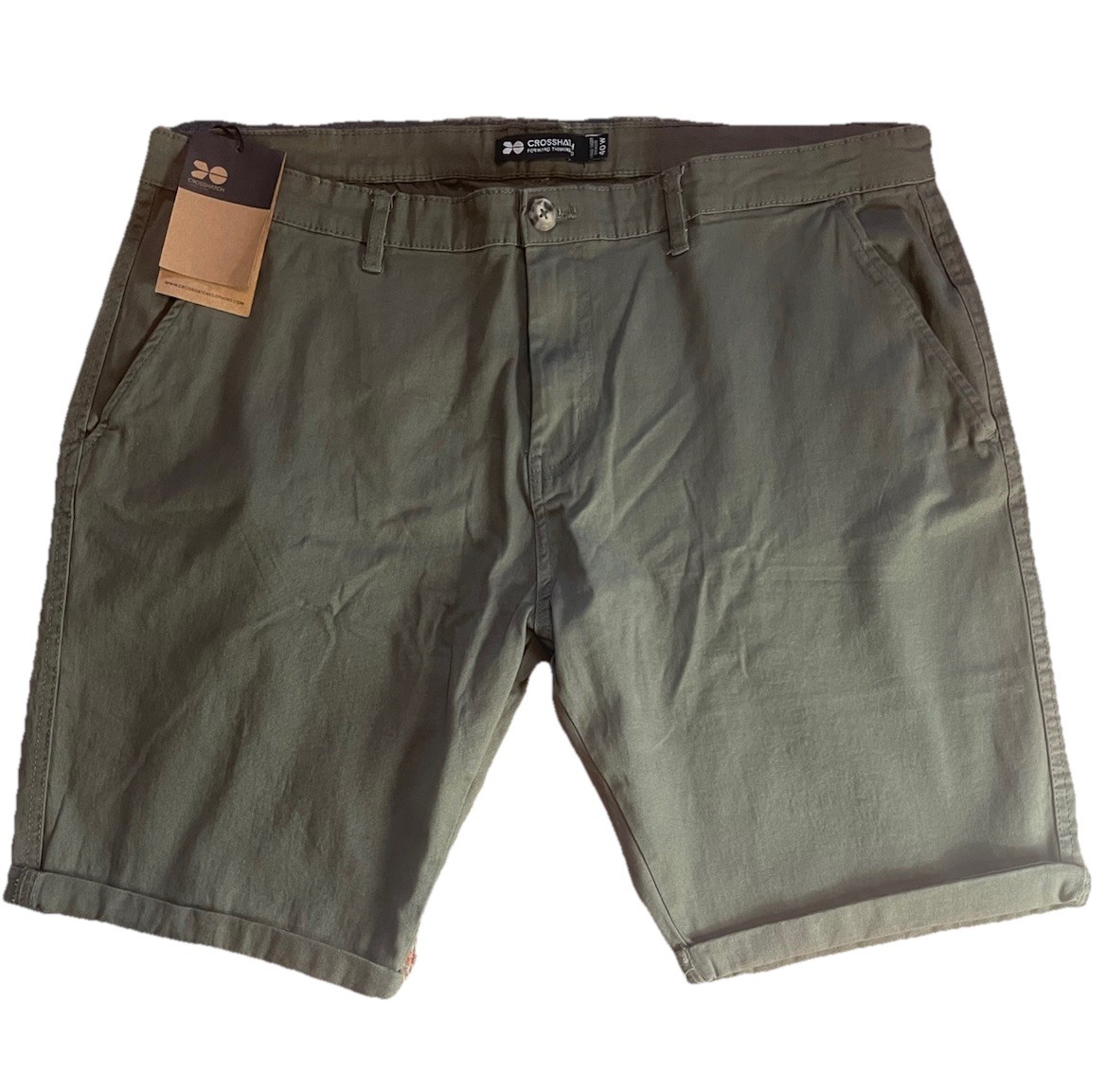 Men’s Crosshatch Jersey Cotton Chino Shorts Zip Fly Pockets New Khaki 40 Waist