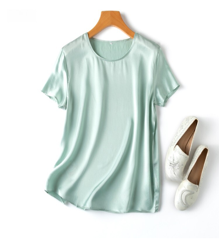100% Mulberry Silk Soild Colors Short Sleeve Women T-Shirt Shirt Top MM4270