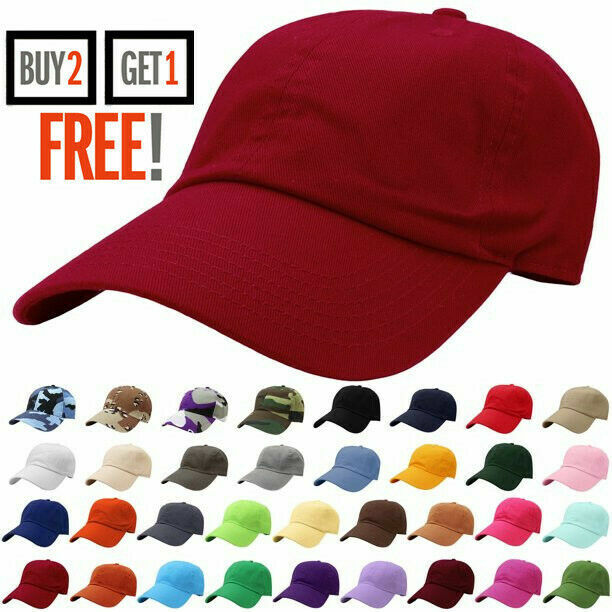 Baseball Cap Plain Strapback Adjustable Solid Blank Hat Polo Style Visor Caps