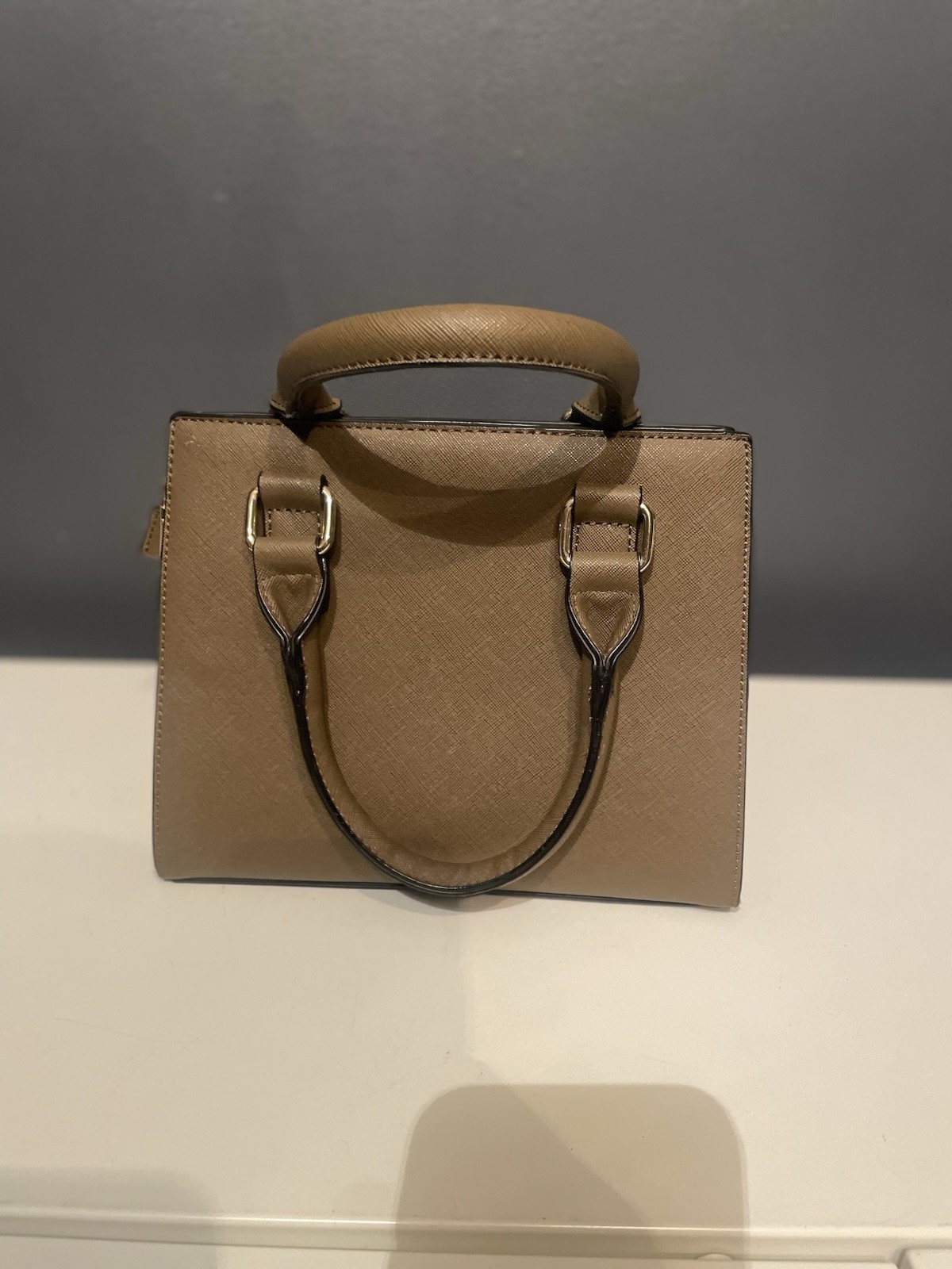 Call It Spring Structured Top Handle Satchel Bag Tan Beige Gold Hardware Handbag