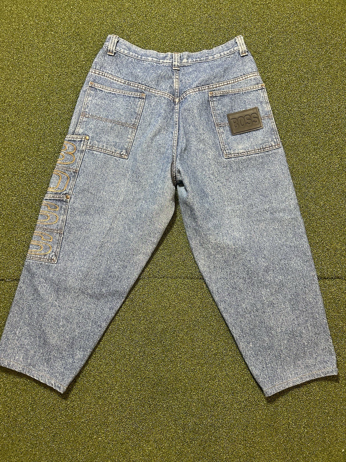 Vintage 90’s BOSS Baggy Embroidered Jeans Gold Retro 34×30 Skate Grunge Hip Hop