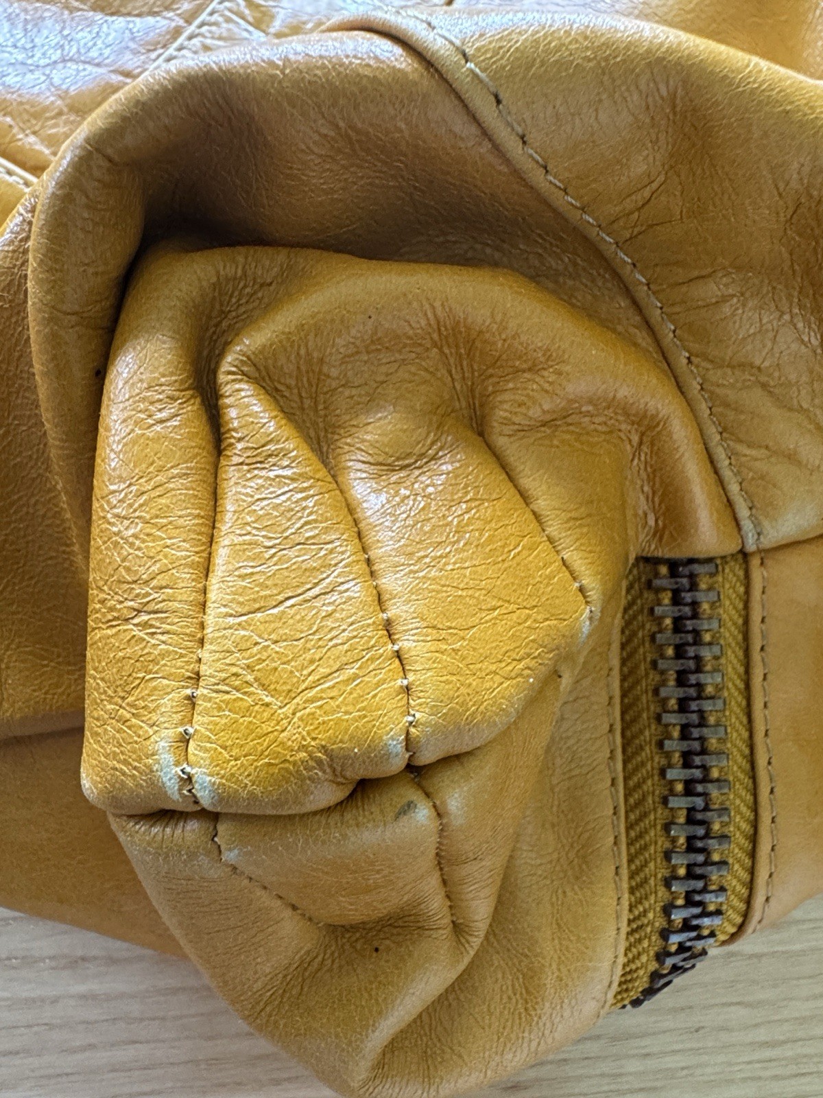 Latico Genuine Leather Slouchy Hobo Shoulder Bag Mustard Yellow Multi Zip NJ