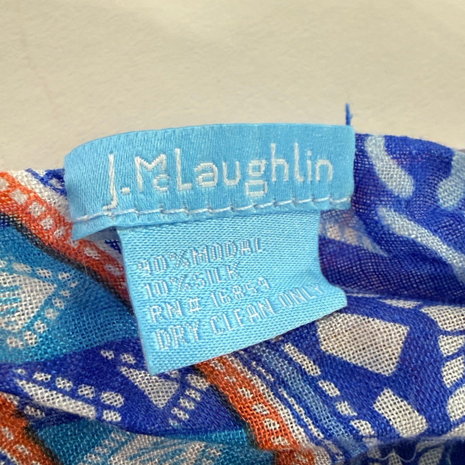 J. McLaughlin Blue Multicolor Paisley Scarf Lightweight Travel Multifunctional