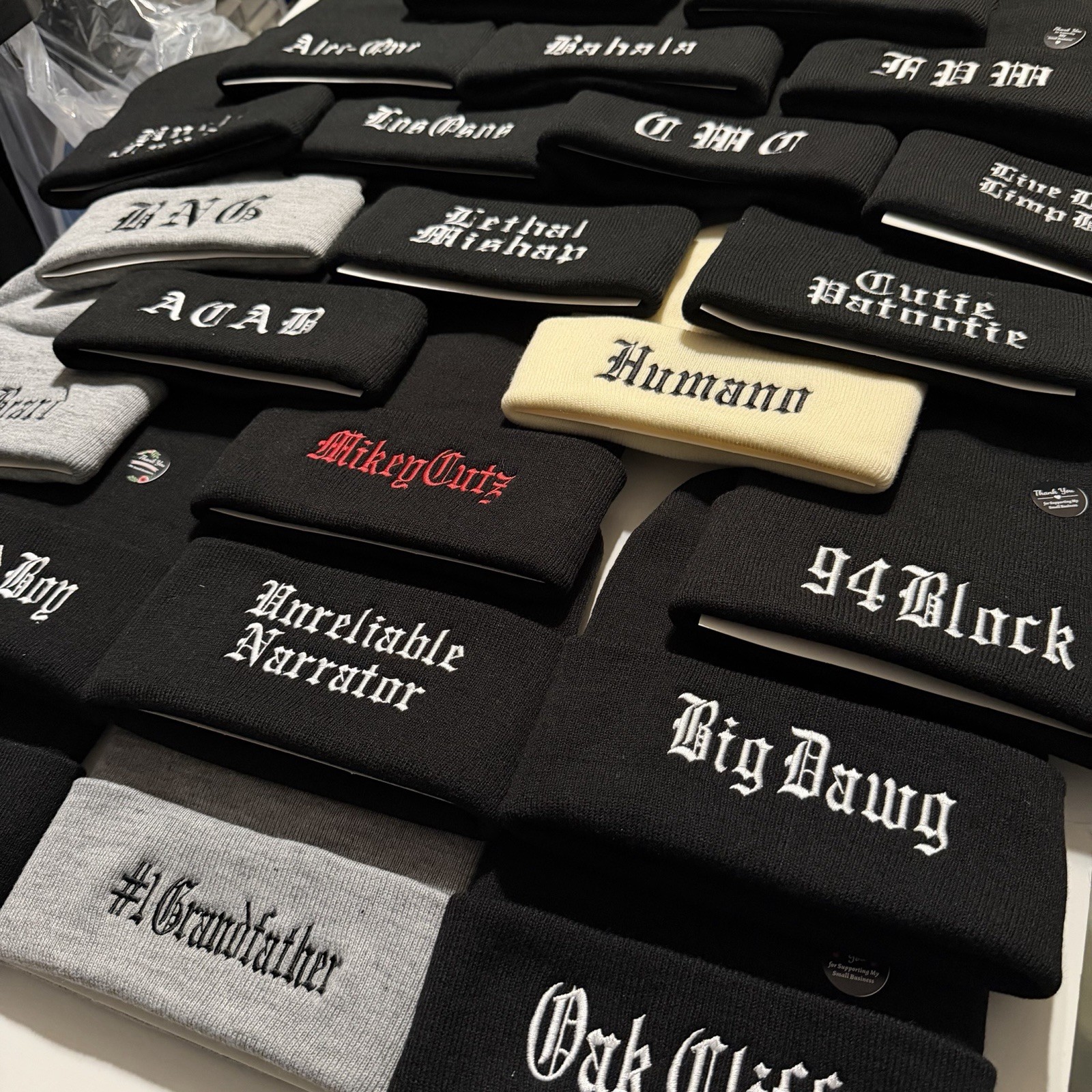 Custom Last Name Embroidered Beanie Text in old English Stitched Your Last Name