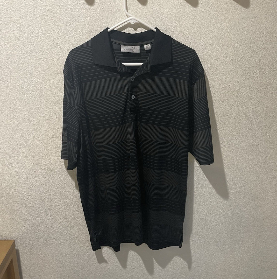 Ashworth Modern Men’s Striped Golf Polo Black Gray L