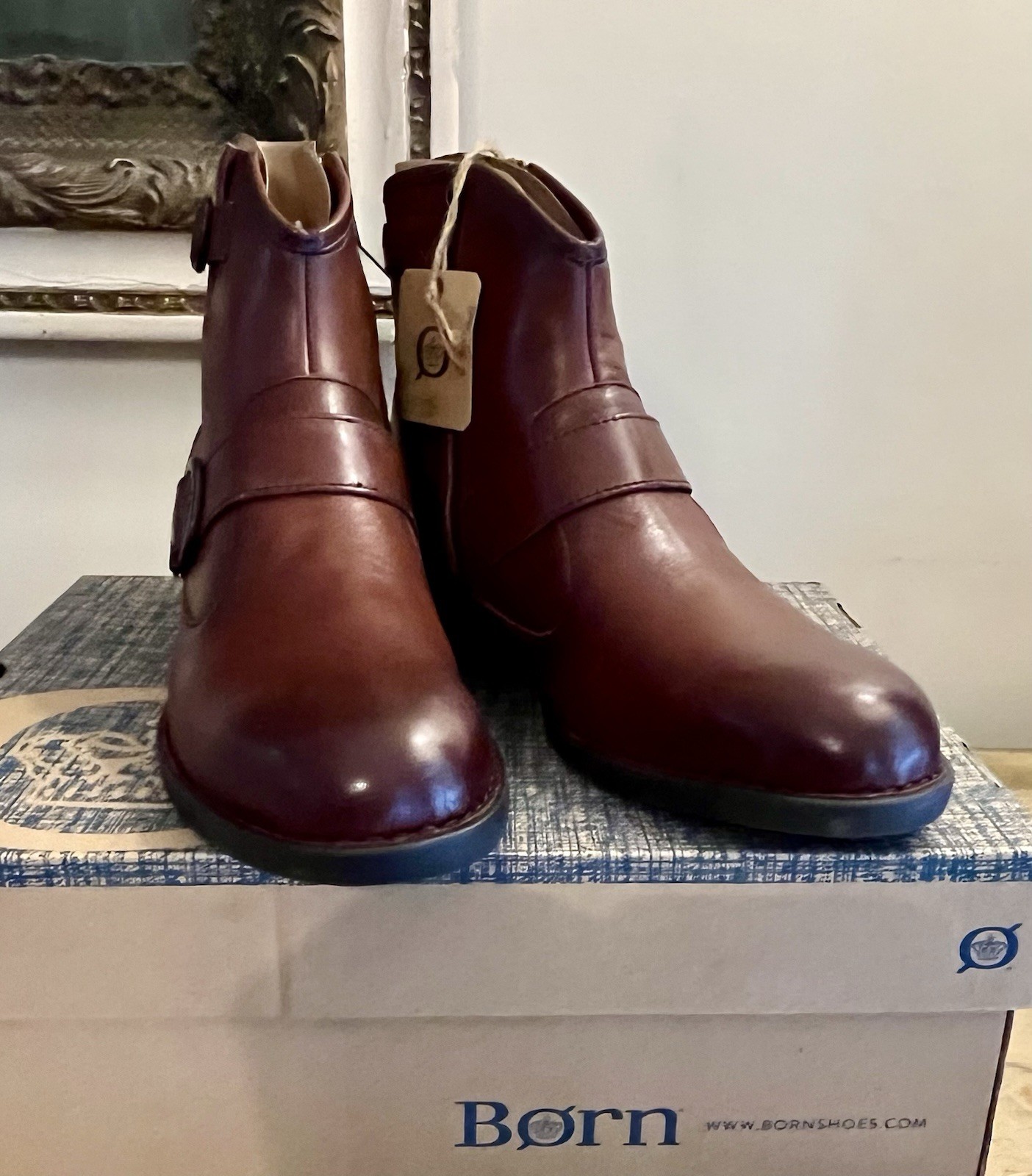 Born Boots Woman’s 9.5M Regis Ankle Bootie Cognac Brown Leather Moto Western NWT
