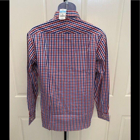 NEW wTag-J. McLaughlin Red/Blue Check Carnegie Regular Fit Button Shirt S