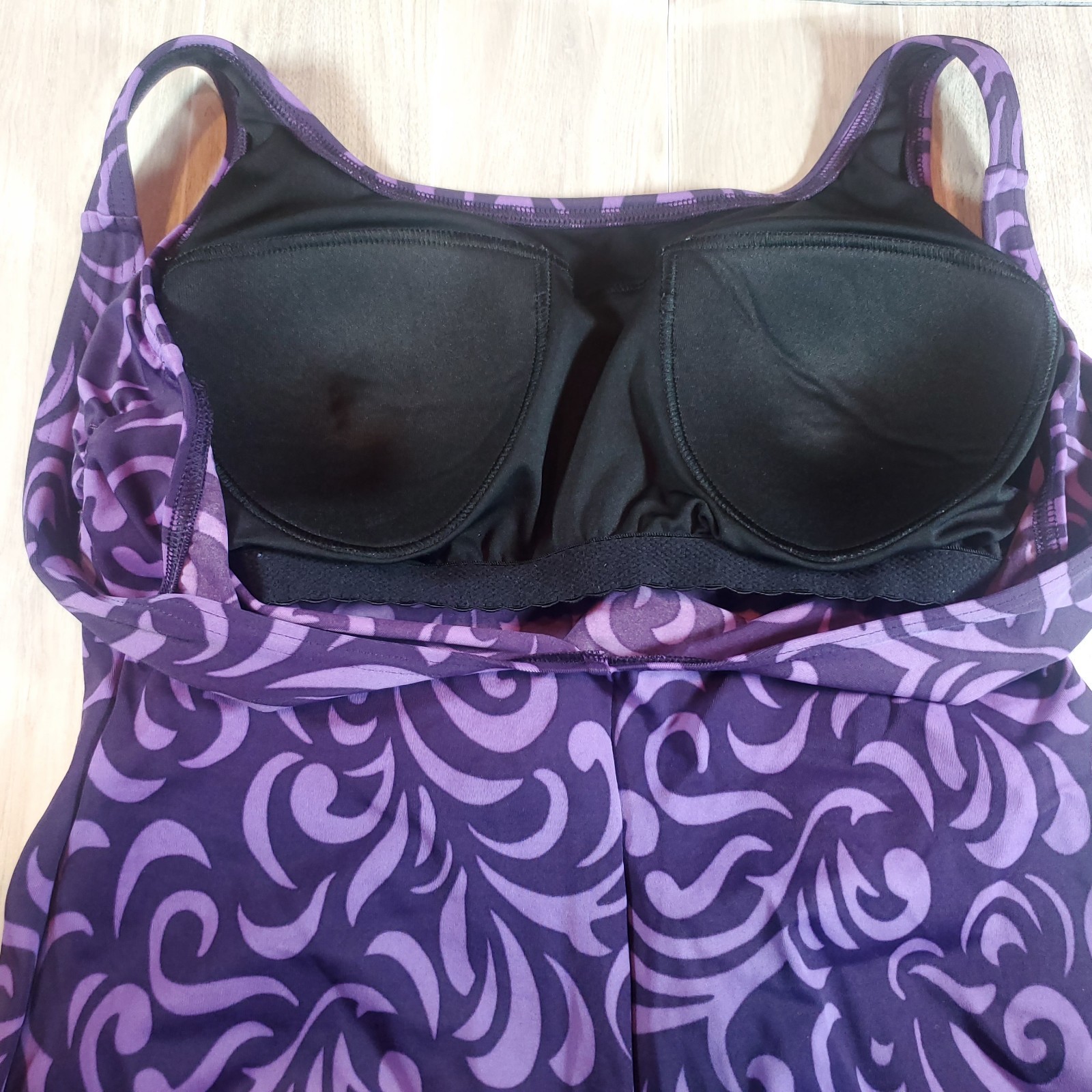 Lands’ End One Piece Swimsuit Womens Size 14 Purple Abstract Swirl Swimwear Tank
