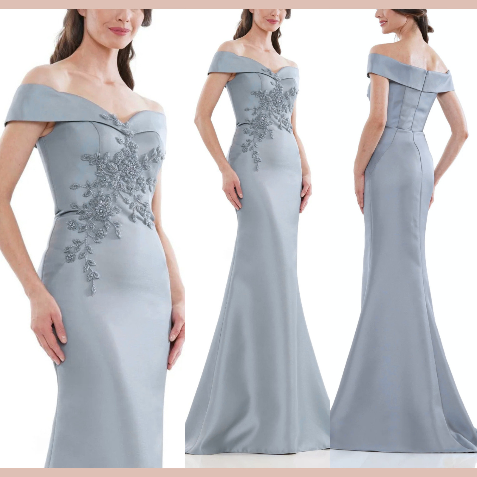 NWT $570 Marsoni [PLUS 24 ] 1142 Off Shoulder Mermaid Gown in Wedgewood J2355