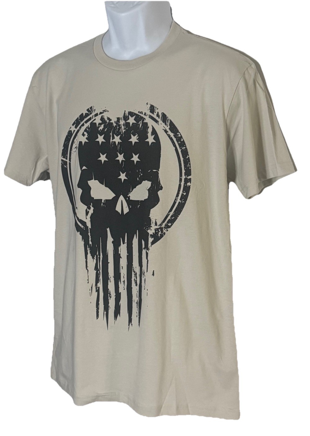 Next Level Apparel Skull American Flag Graphic T-Shirt Beige Men’s Medium Cotton