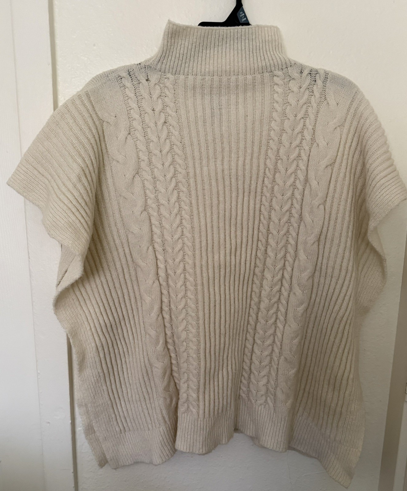 Cream Chunky Knit Turtle Neck Cable Knit Short Sleeve Shrug Poncho Women’s