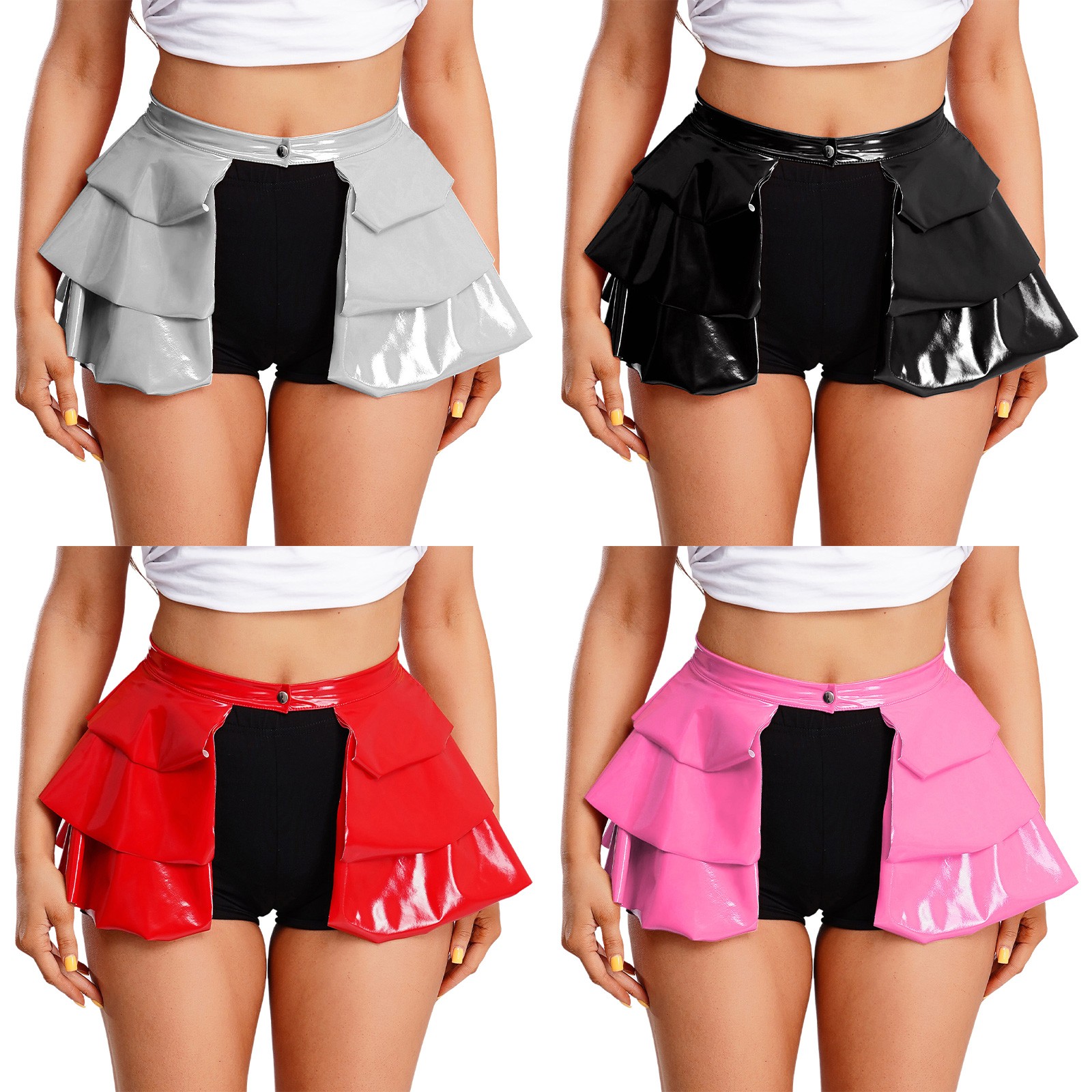 Womens Skirts Nightclub Outfit Front Open Mini Vintage Punk Leather A-line PU
