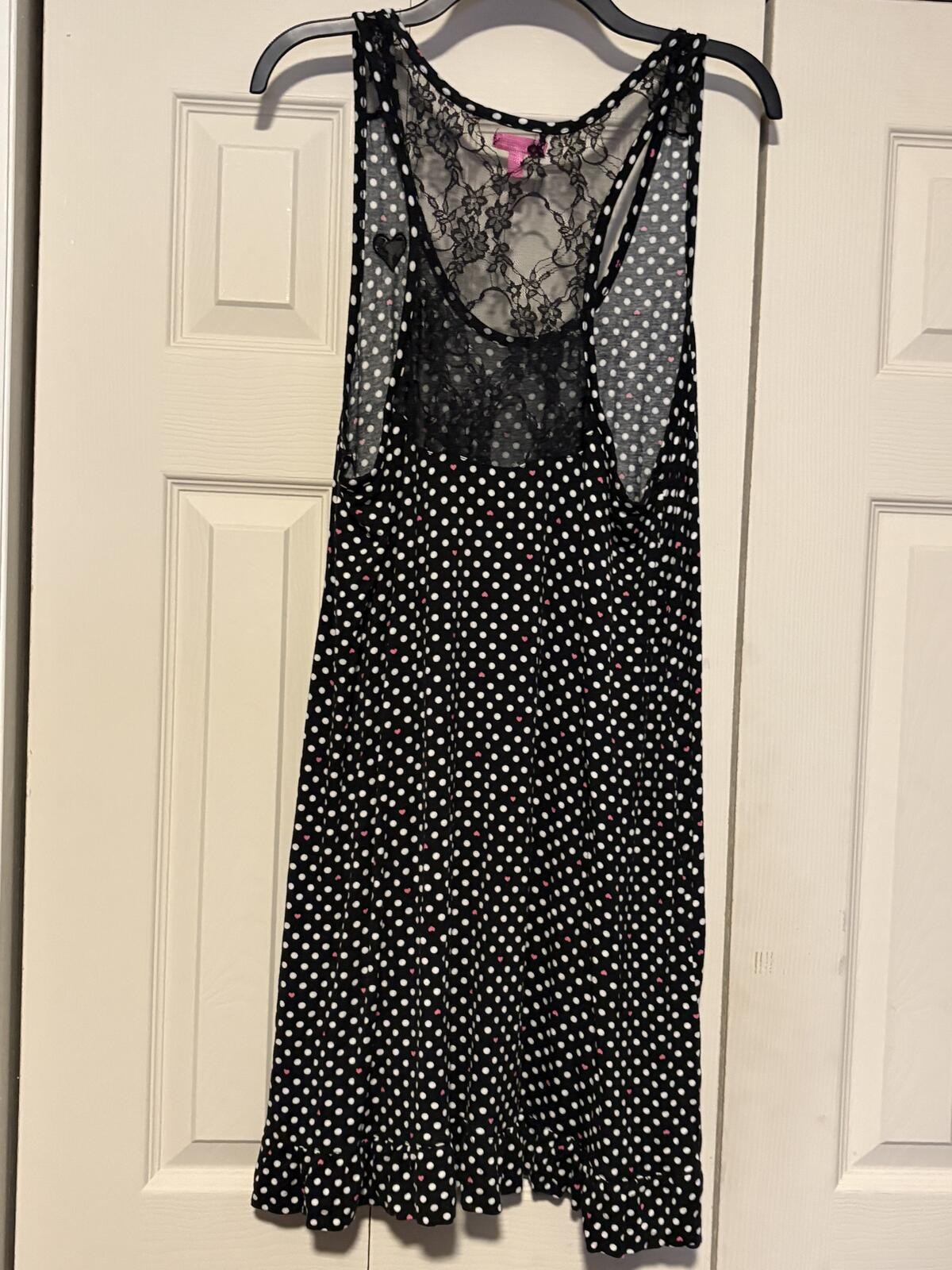 Betsey Johnson Polka Dot Lounge Dress Heart Print Lace Back Y2K Coquette Lounge