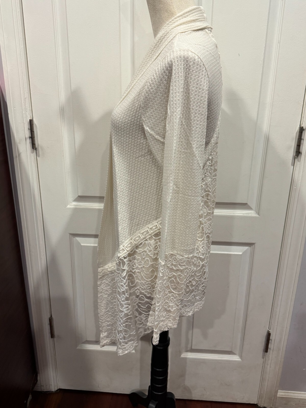 Forgotten Grace Open Front Cardigan Ivory Cream Lng Slve w/Lace Sz XL 26″Lx22″W