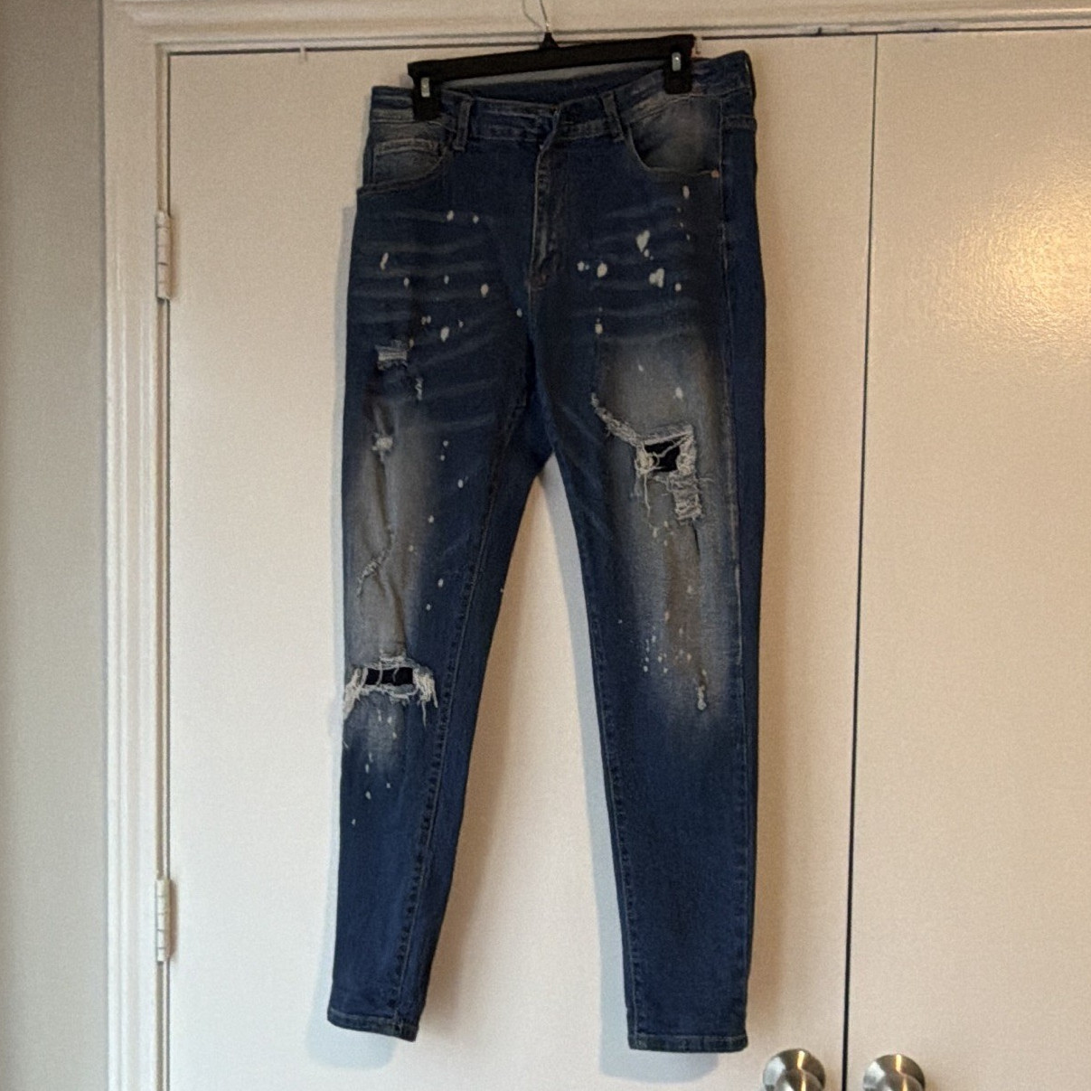 SHEIN Plus Size 34 Blue Distressed Skinny Denim Jeans Solid 5-Pocket