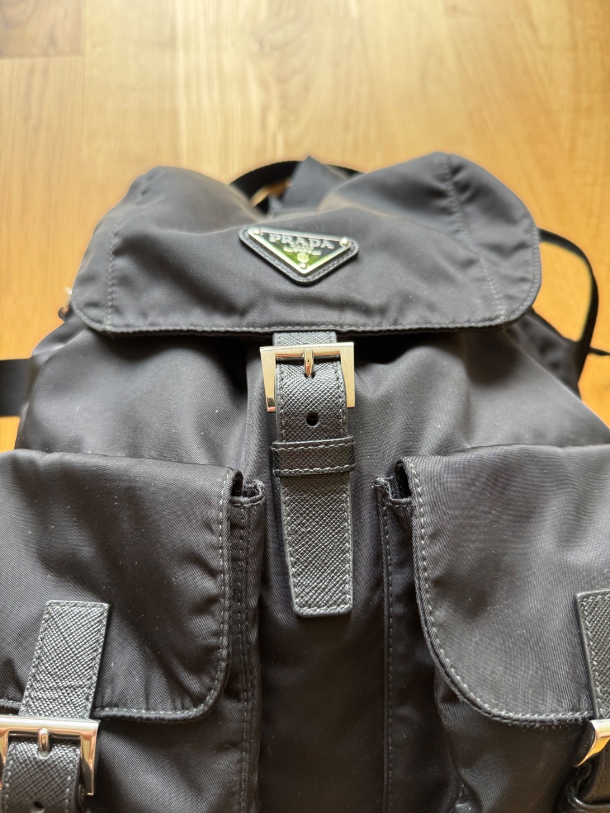 PRADA Re Nylon Buckle Closure Backpack Medium Black Nylon