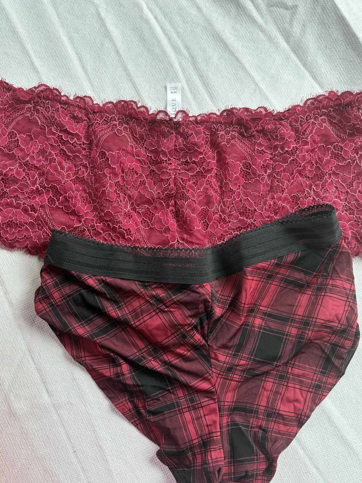 Set 2 Cacique Panties High Cut Lace Berry & Red Black Plaid Boyshort 14 16 XXL