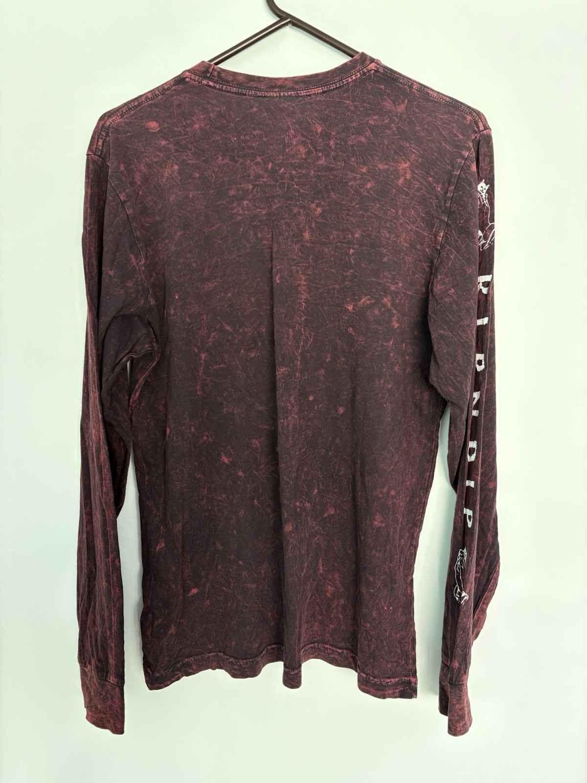 RIPNDIP Lord Nermal Shirt Men Pocket Tee Burgundy Forest Wash Long Sleeve Size M