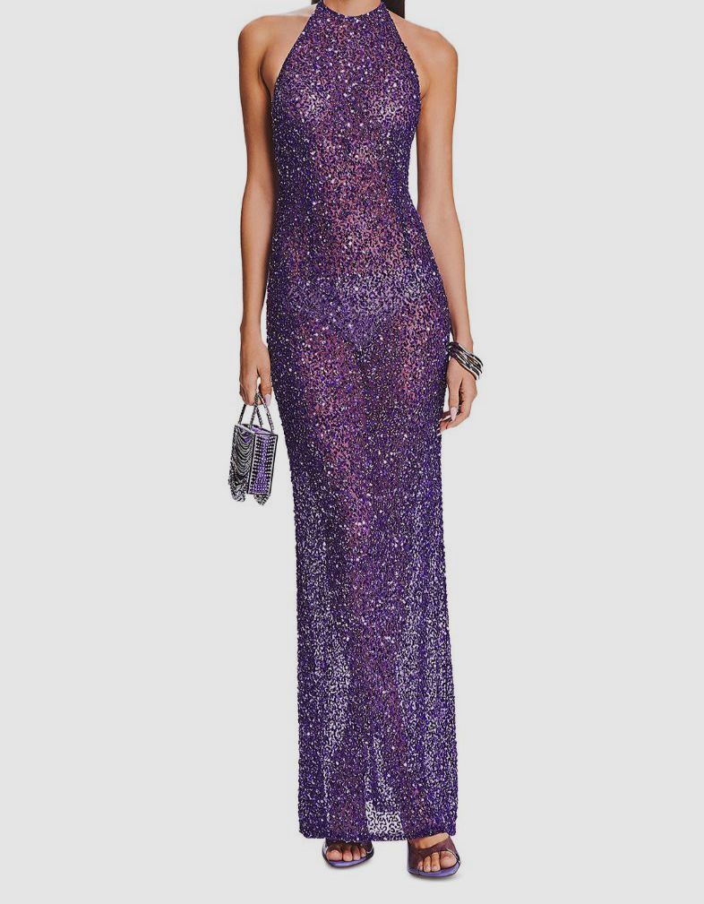 Retrofete Women’s Purple Clarisse Sheer Sequin Dress Size L