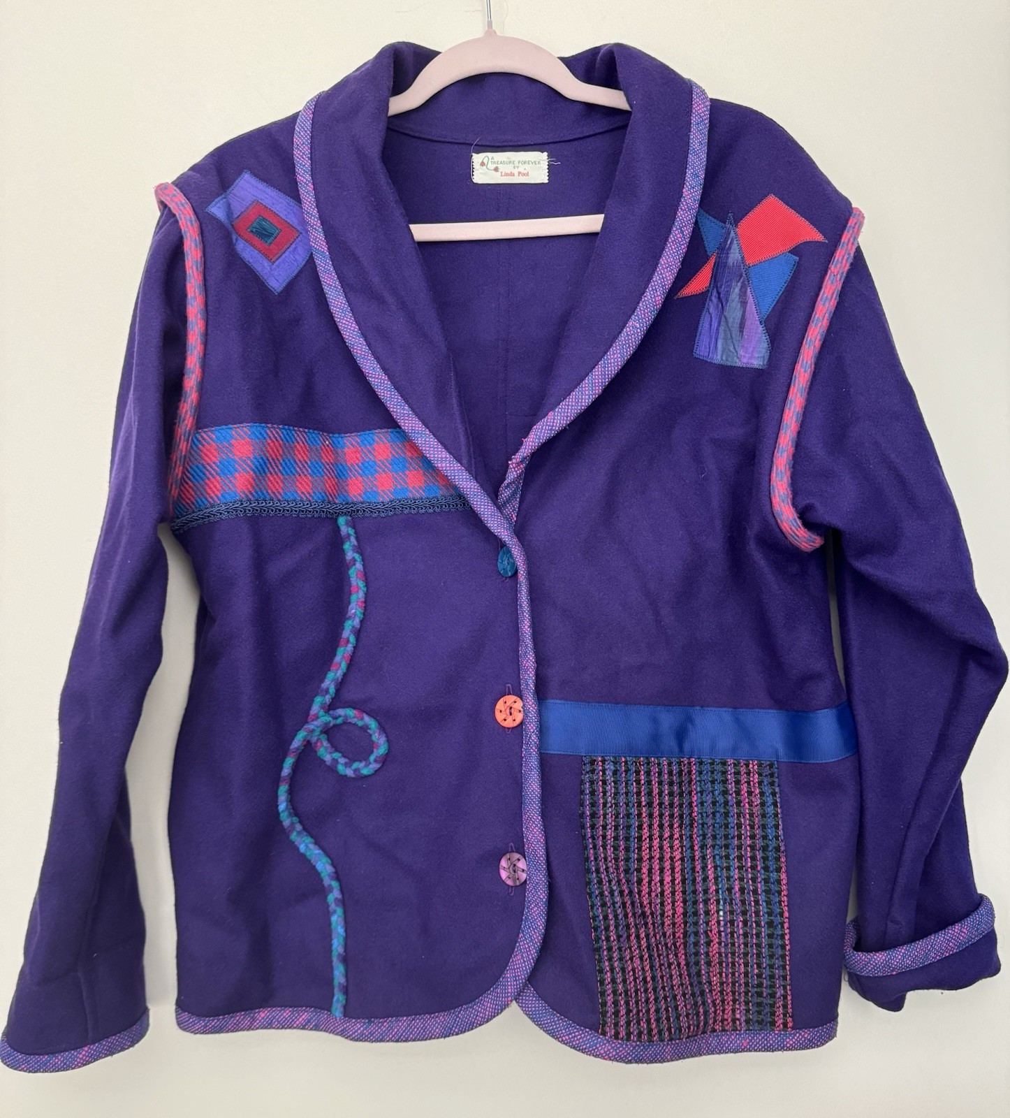 Unique vintage purple jacket with appliqués, A Treasure Forever by Linda Pool