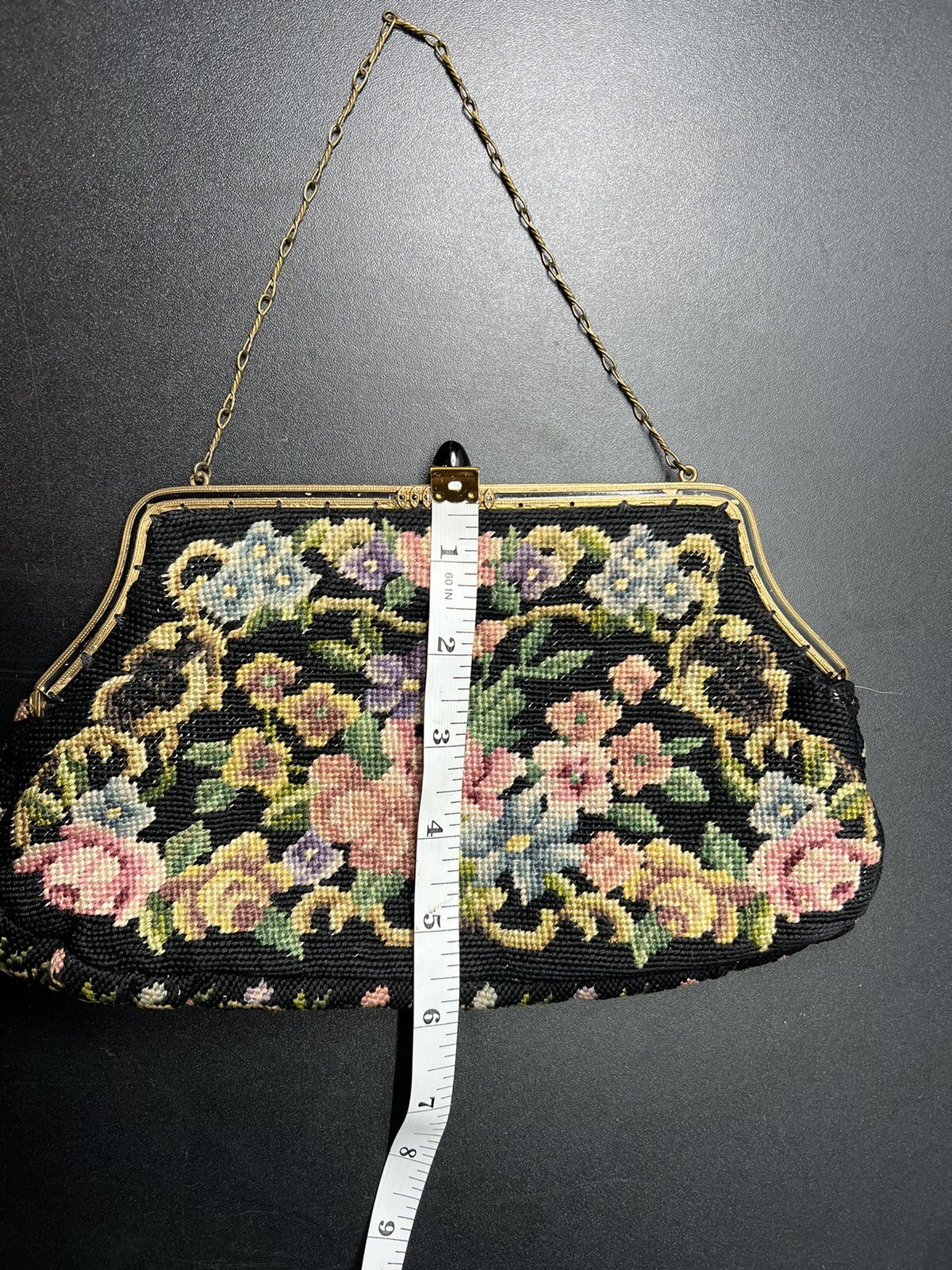 Antique Fine Petit Point Tapestry Bag/Purse with Delicately Detailed Frame
