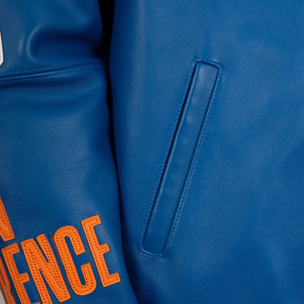 Pe lle Pe lle x Fisll New York K nicks Cowhide Leather Varsity Jacket Basketball