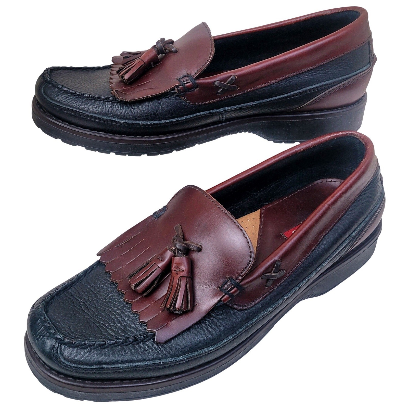 Bass Broker Mens 9M Black Burgundy Leather Kiltie Tassel Loafers Made in Brazil