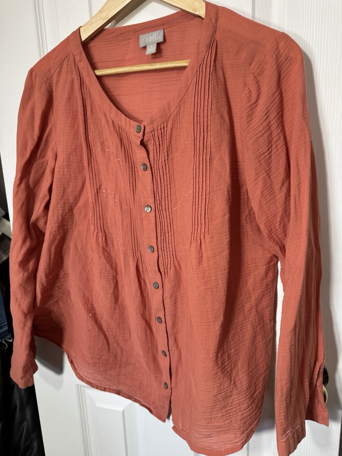 J. Jill Women’s Orange Button Blouse PM Lightweight Cottagecore Bohemian Muslin