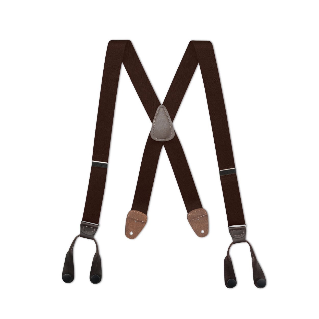 Men’s X Style Button On Suspenders in 1 1/4″ with Leather, USA Made