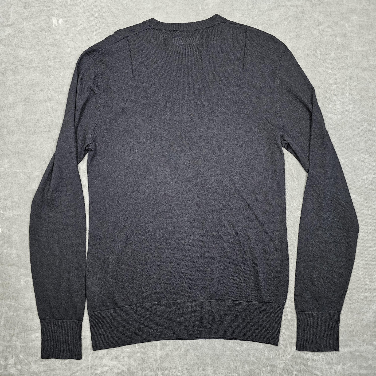 AllSaints Sweater Mens Medium Black Nomo Crew Ramskull Logo Wool Blend Pullover
