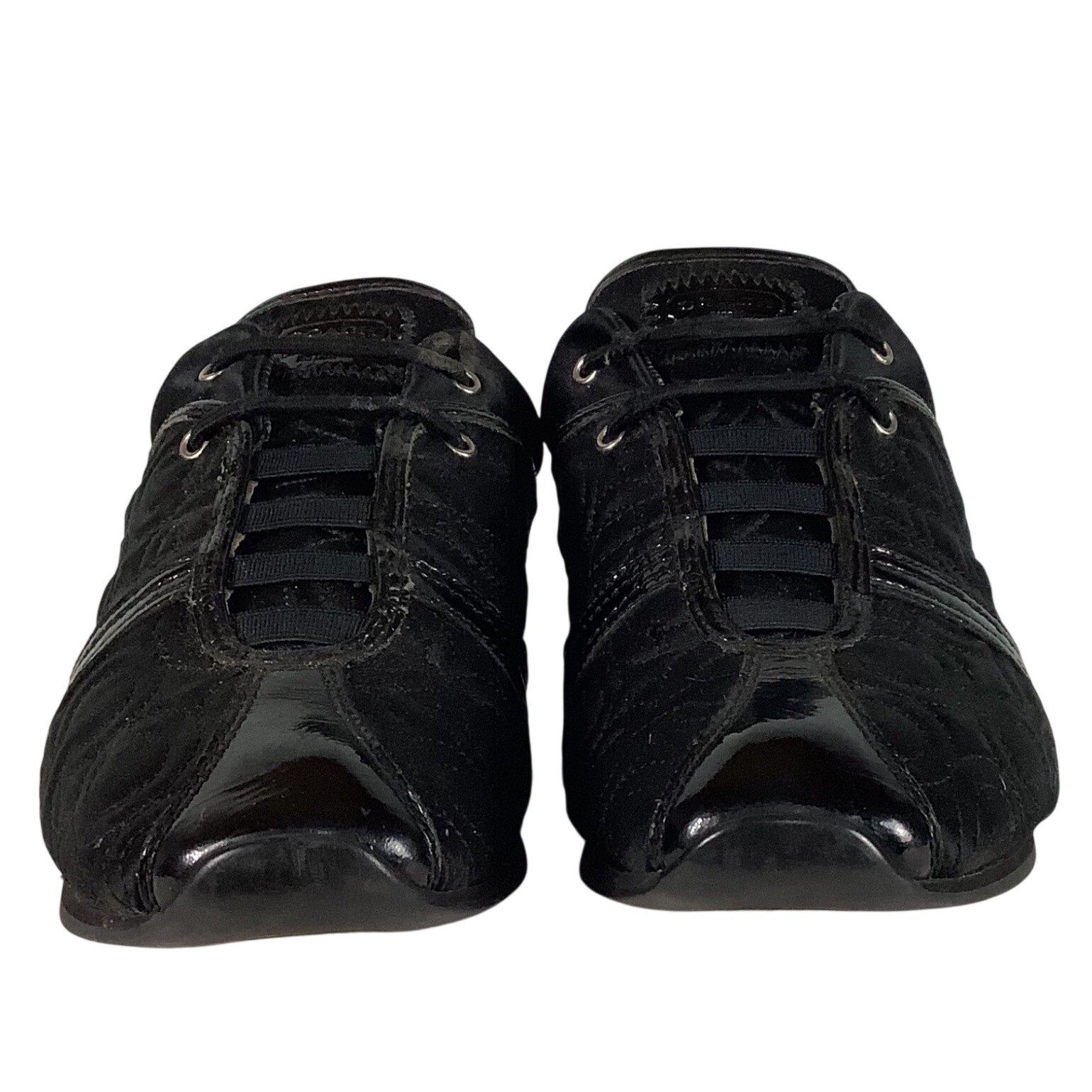 Coach Womens Black Signature Quilted Patent Leather Trim Lace Up Sneakers