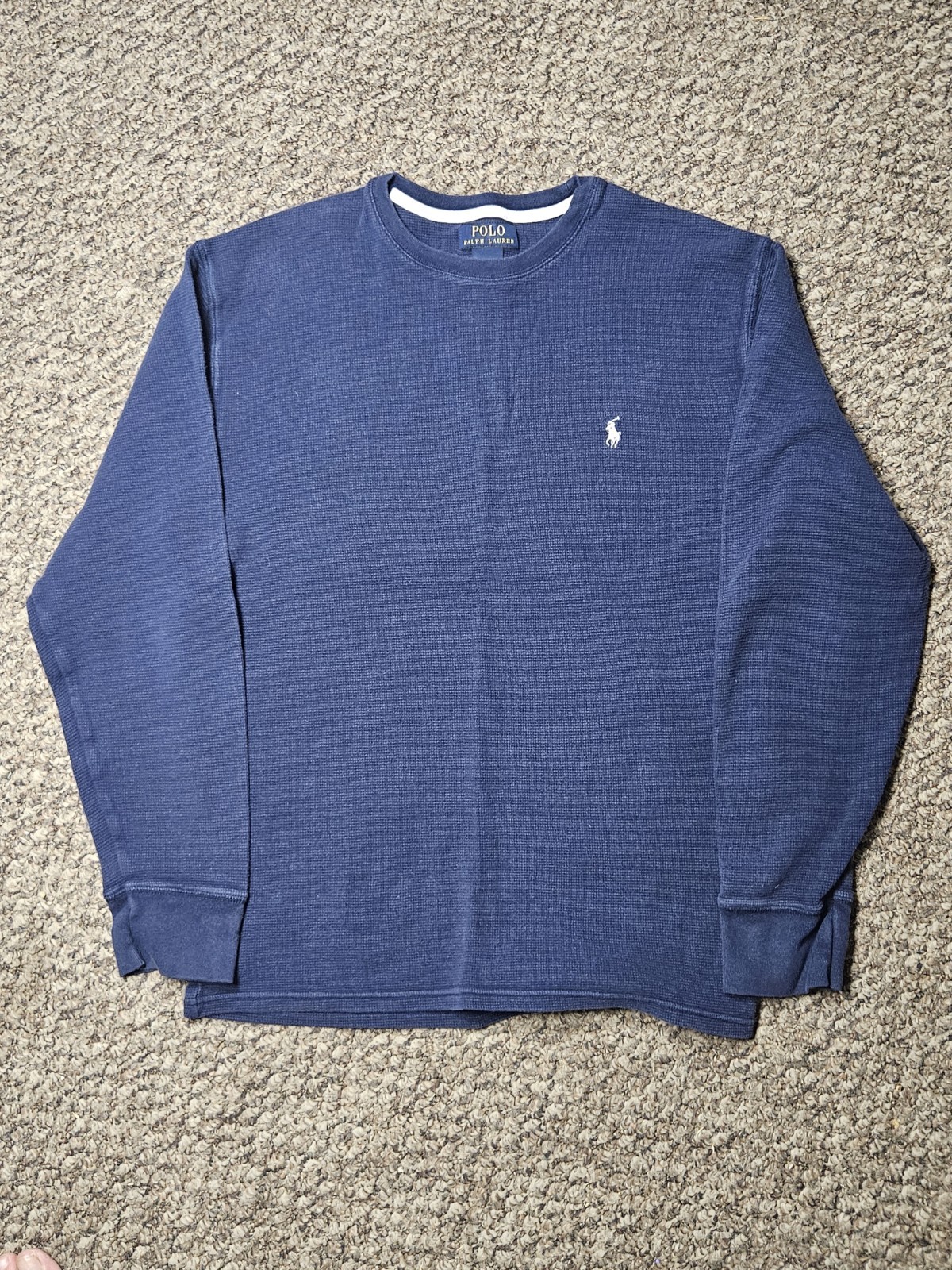 Polo Ralph Lauren Shirt Men’s Large Navy Blue Thermal Waffle Knit Long Sleeve