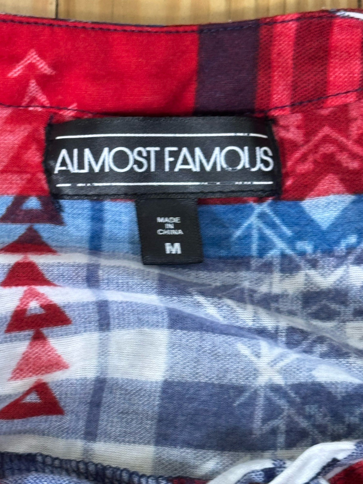 Almost Famous Blouse Womens Medium Plaid Sleeveless Lace Up Red & Blue Button