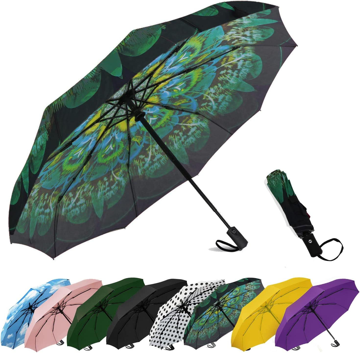 Windproof Travel Compact Umbrella-Automatic Umbrellas for Rain-Compact Folding U