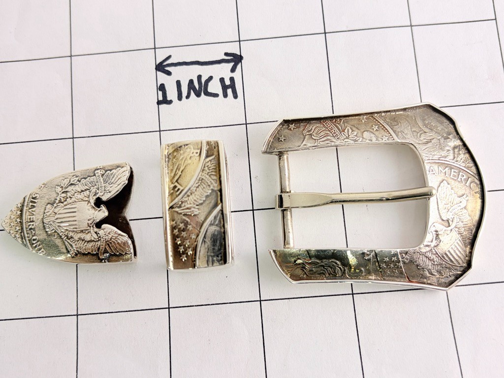 Sterling Silver .925 Silver Dollar Coin Ranger Belt Buckle Set 42 Lucchese Belt