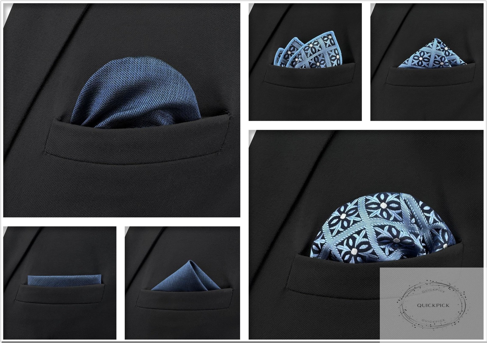 5 Pieces Assorted Mens Silk Pocket Square Handkerchiefs Set Lot
