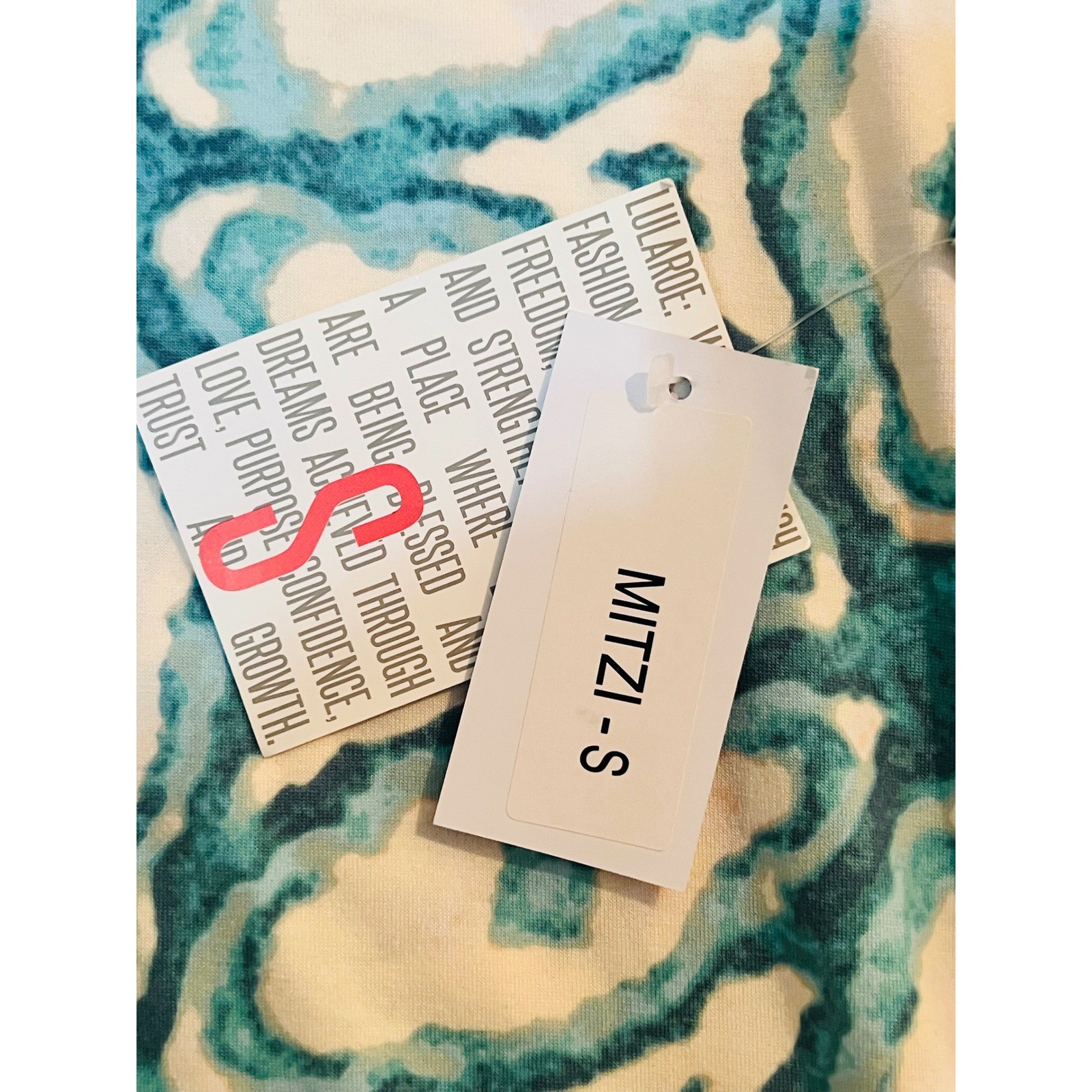 LuLaRoe Mitzi Top Small Teal White Geometric Kaleidoscope High Low Tunic NWT