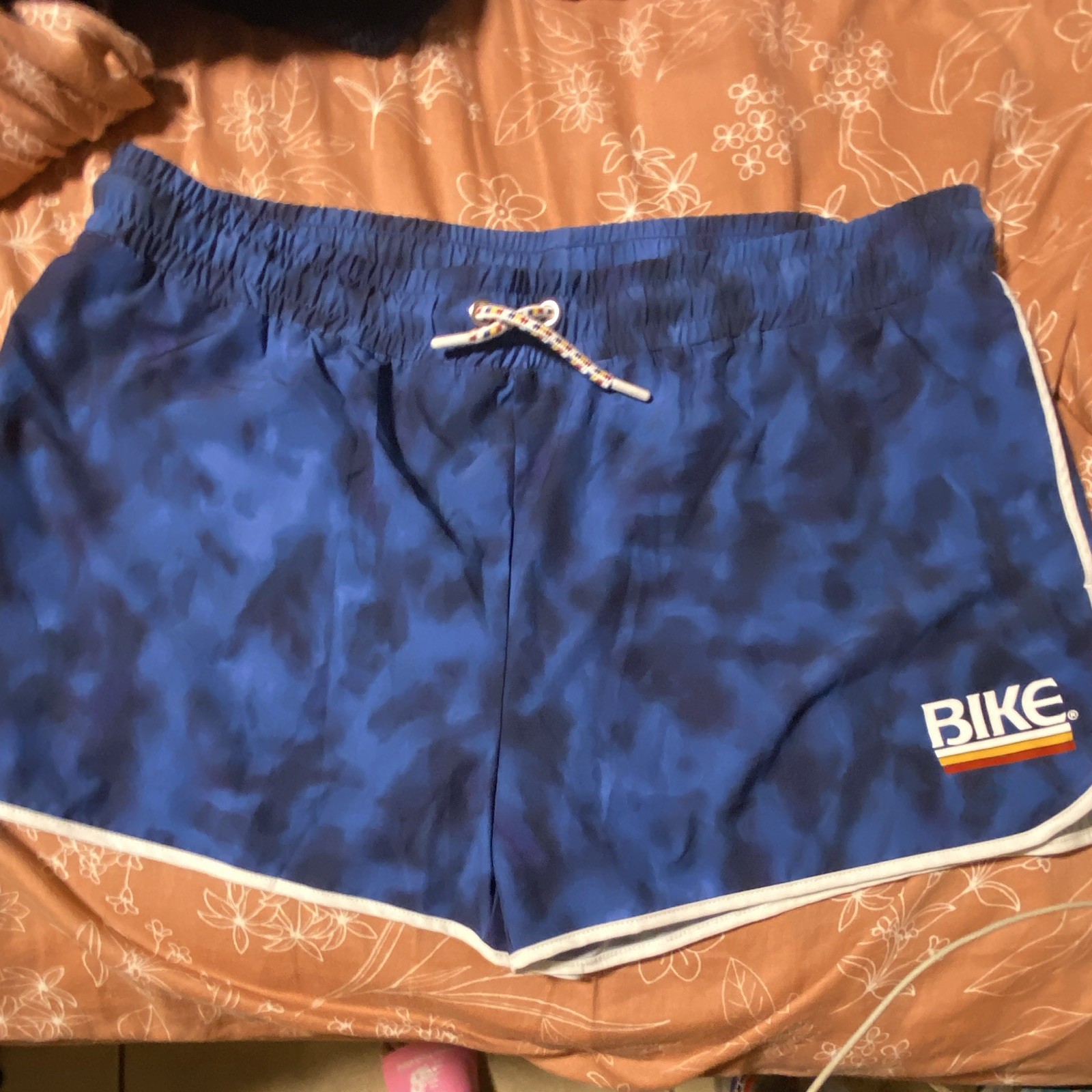 Bike Men’s Blue Camouflage Athletic Shorts Drawstring Elastic Waist 2XL
