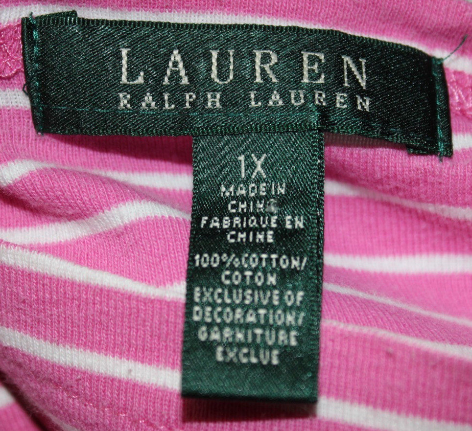 Lauren Ralph Lauren Blouse Women’s Size 1X Pink White Striped Short Sleeve VTG
