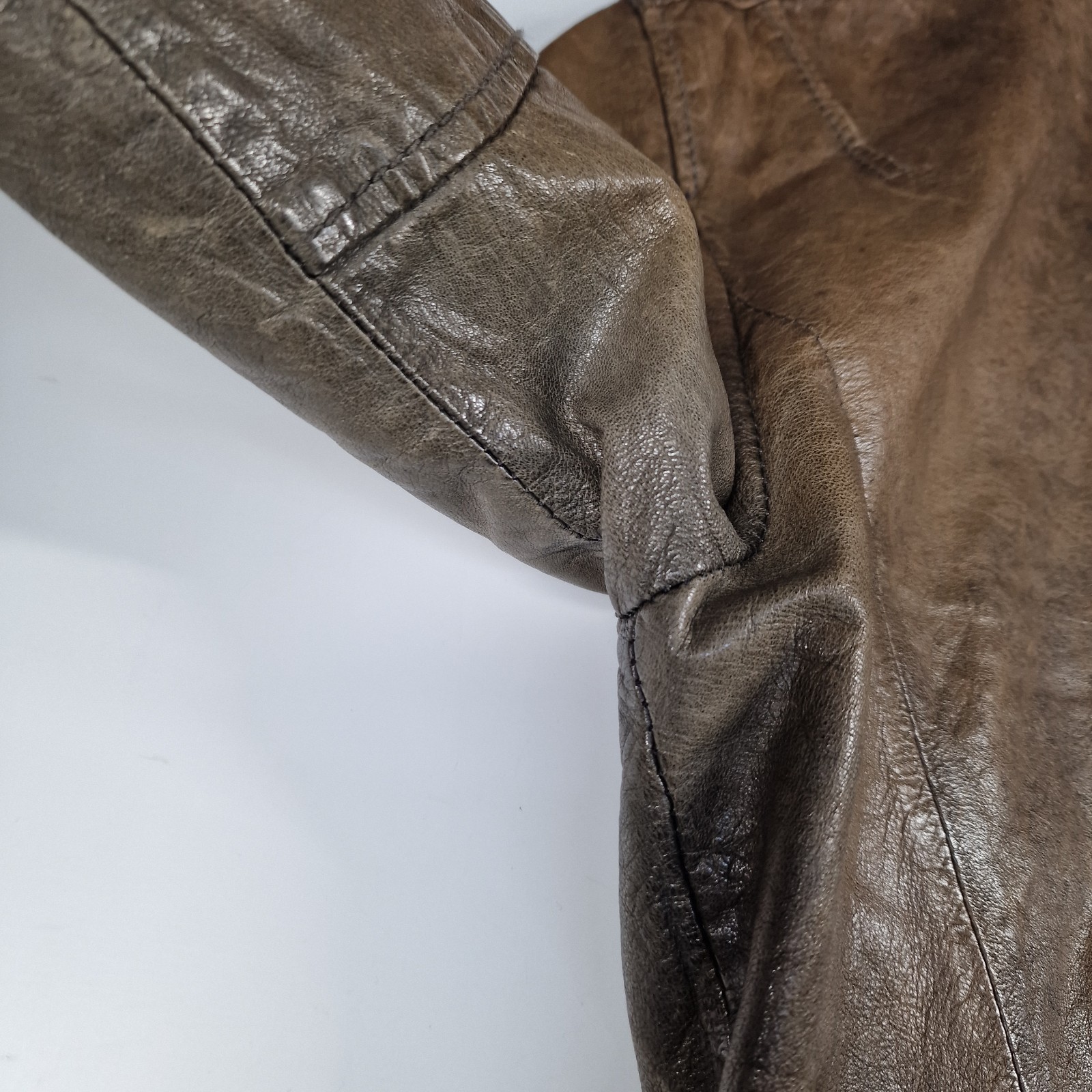 AllSaints Spitalfields Brown Distressed Leather Biker Jacket Mens Medium Pockets