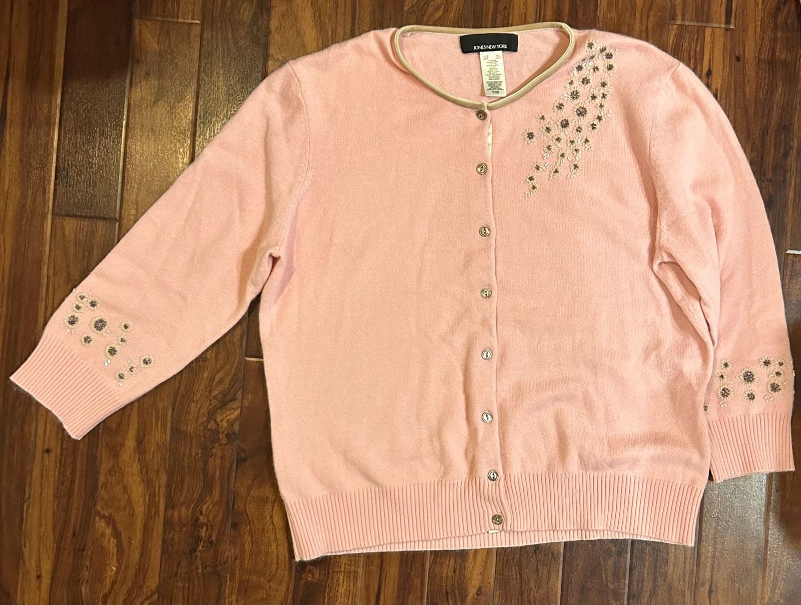 Jones New York Women’s Pink Beaded Twin Set Cardigan and Shell Size XL