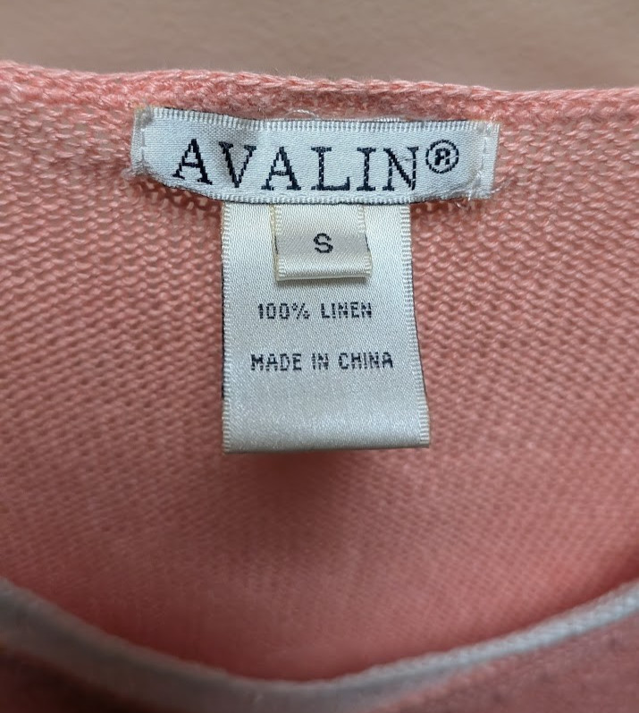 Avalin 100% Linen Sweater Women Small Pink Coral V-Neck Layered Trim Knit