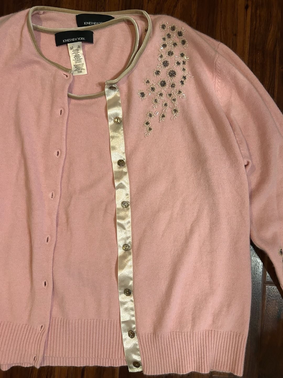 Jones New York Women’s Pink Beaded Twin Set Cardigan and Shell Size XL