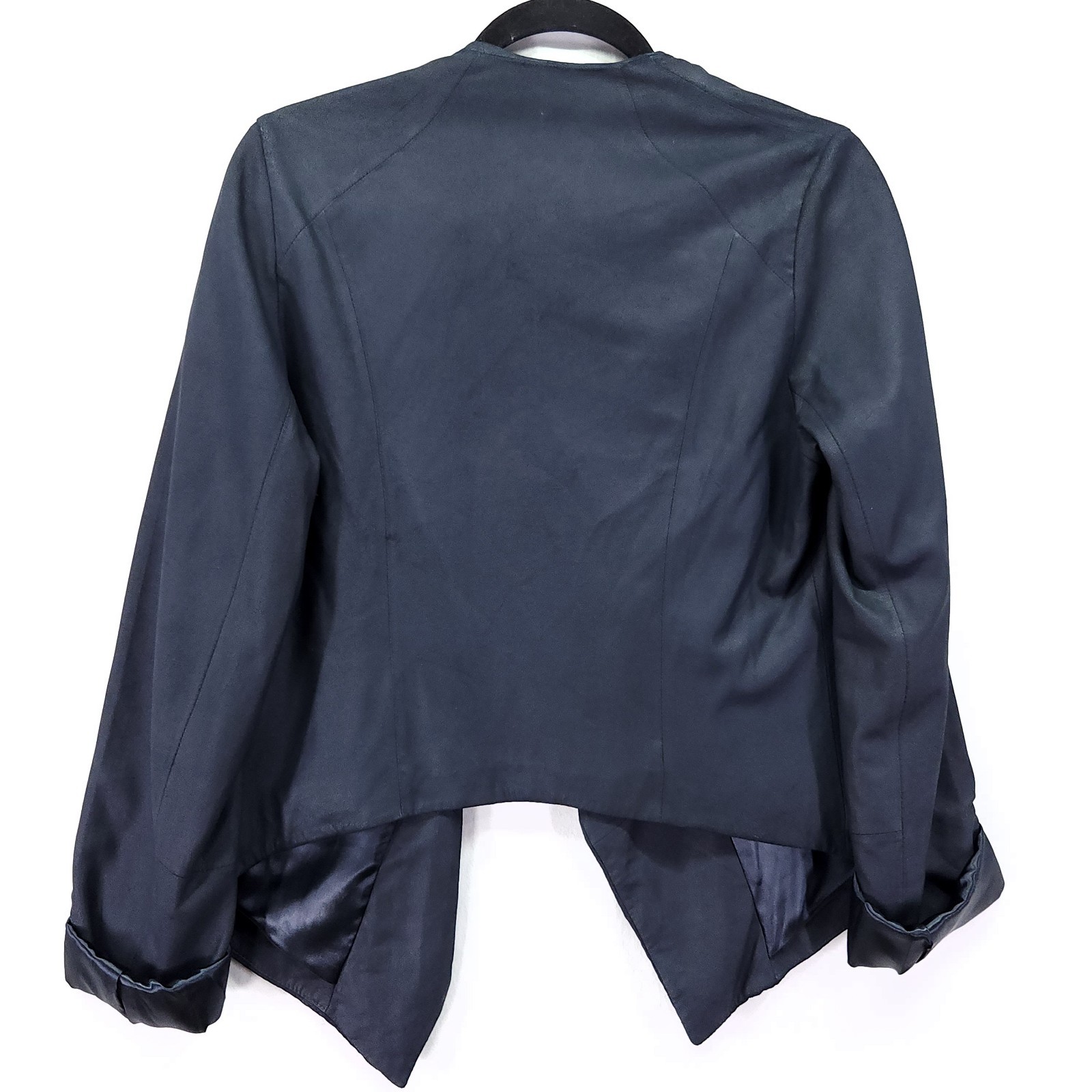My Tribe Leather Jacket Navy Blue Waterfall Open Front Size Large Made in USA